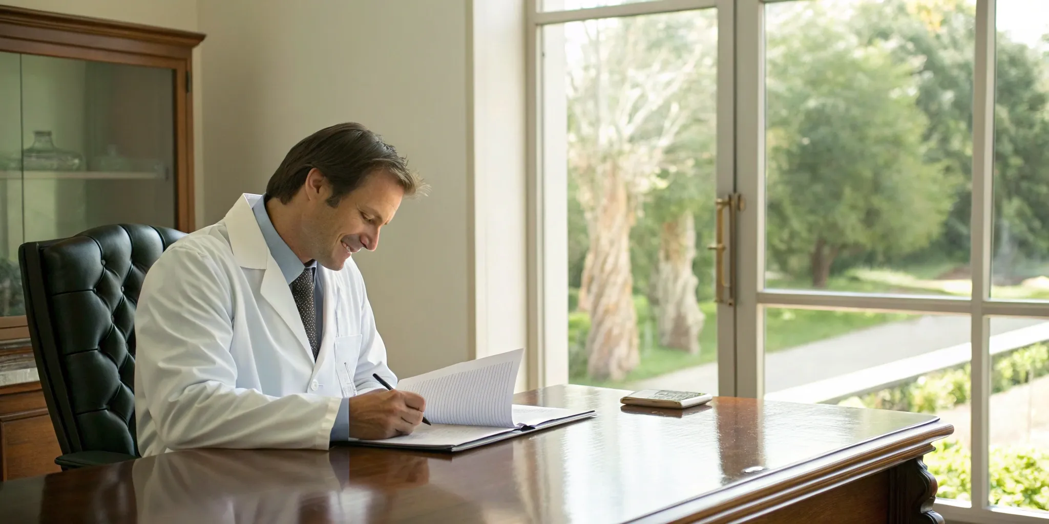 Medical malpractice lawyer reviewing case files.