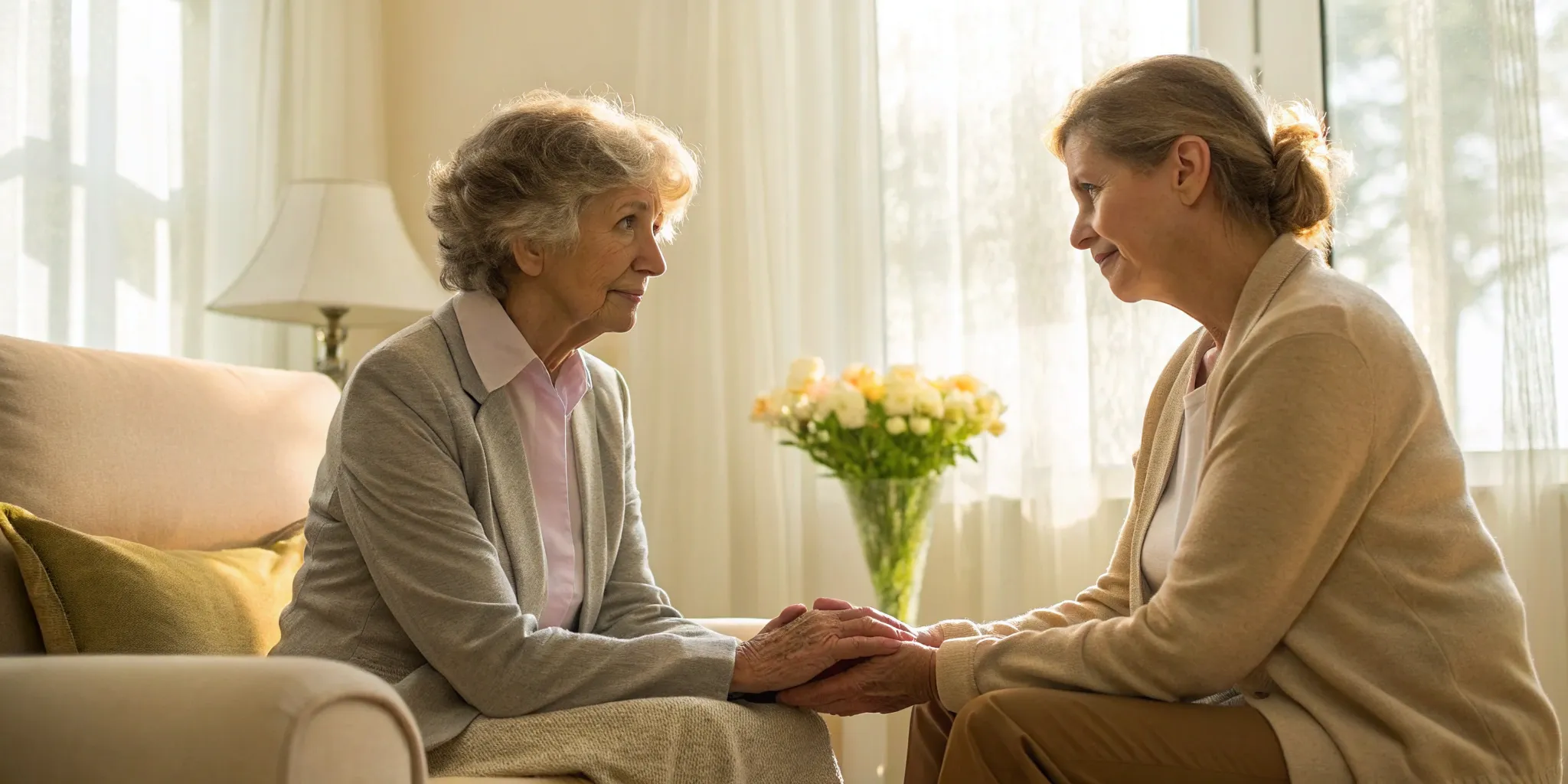 Supportive hands offering comfort to an elder.