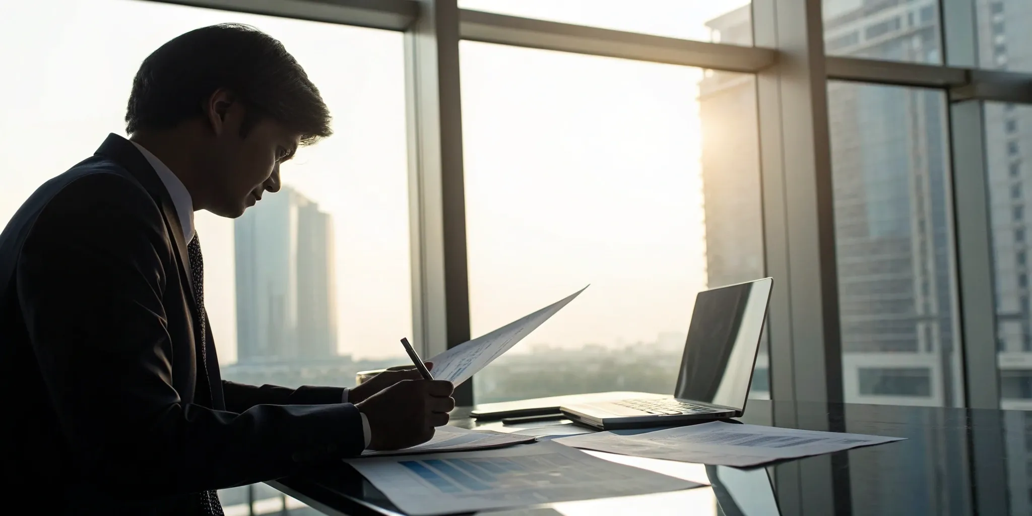 Investor reviewing documents with lawyer.
