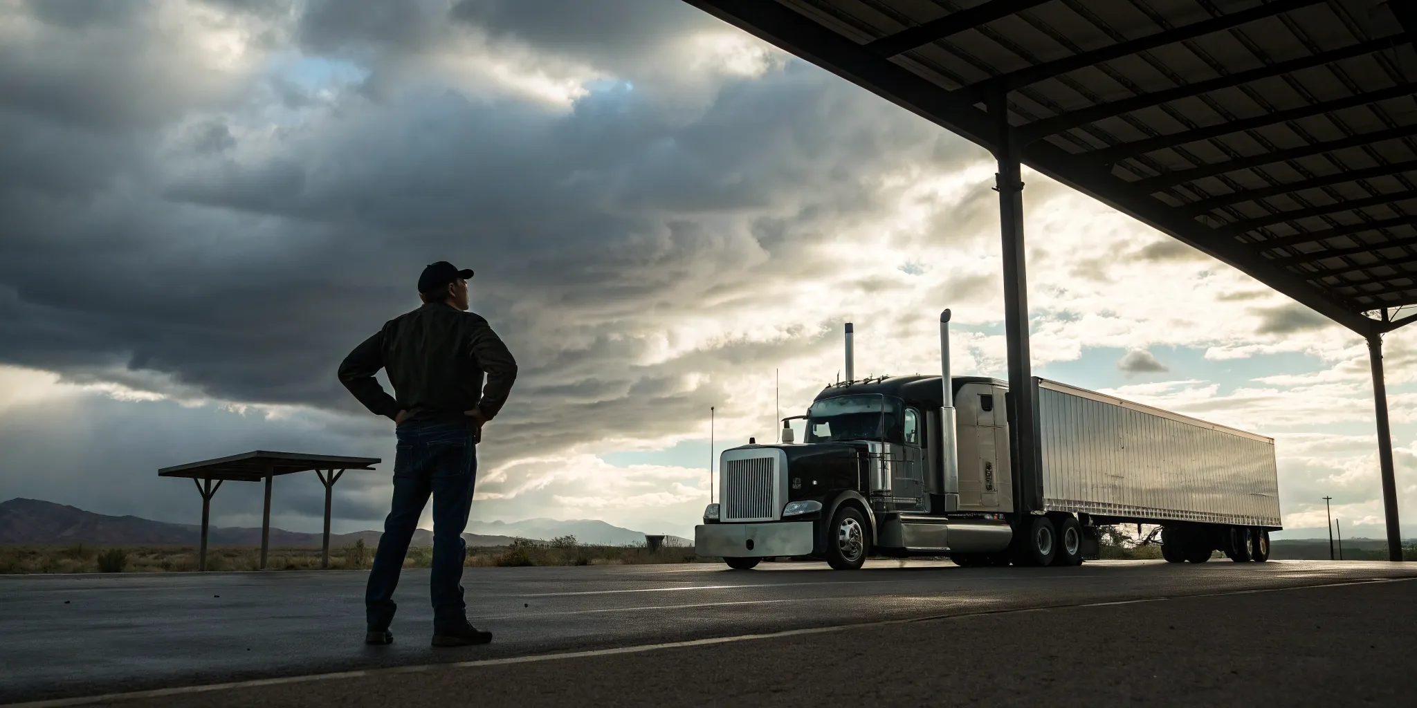 Semi-truck accident lawyer at truck stop.