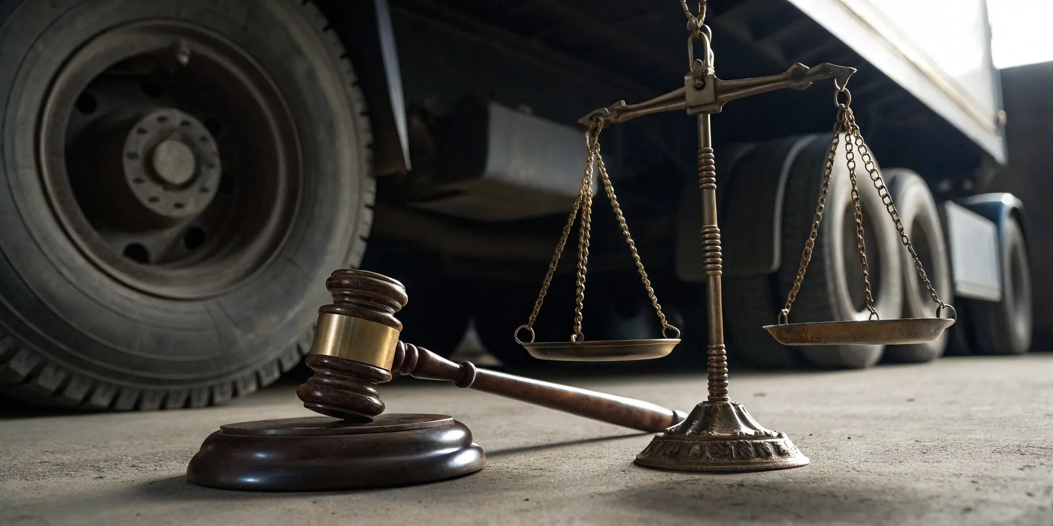 A commercial truck accident settlement is valued with a gavel and scales of justice.