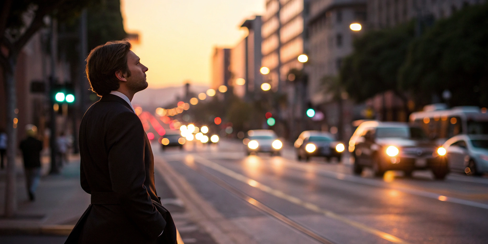 A hit and run lawyer on a city street, prepared to secure a victim's compensation.