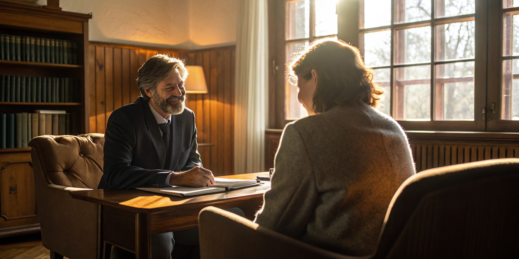 Local accident attorney near me in a consultation with a new client.