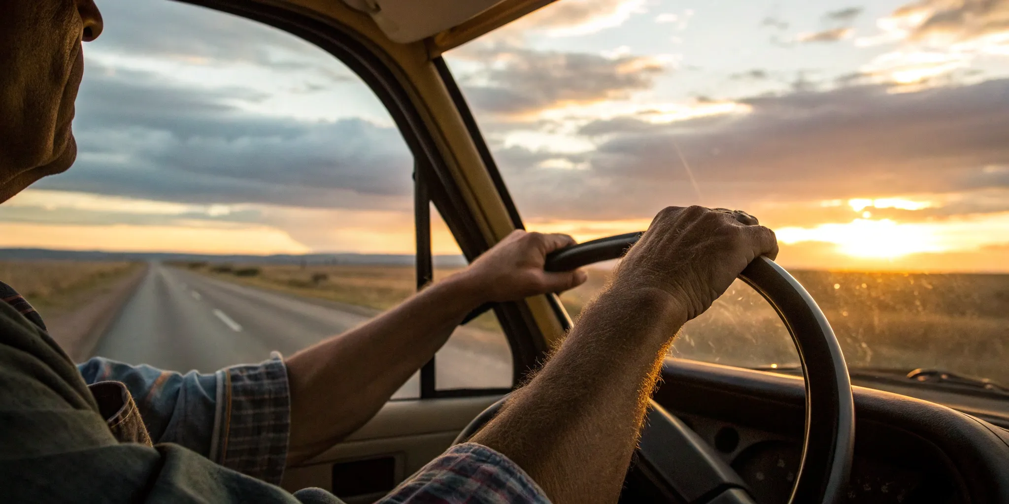 Hands on a truck's steering wheel, a detail a truck accident attorney would investigate.