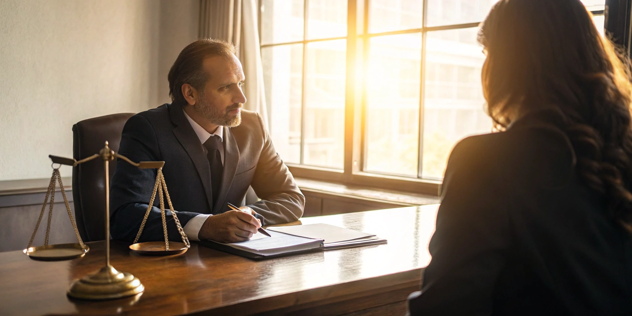 An insurance dispute lawyer meets with a client to discuss their denied insurance claim.