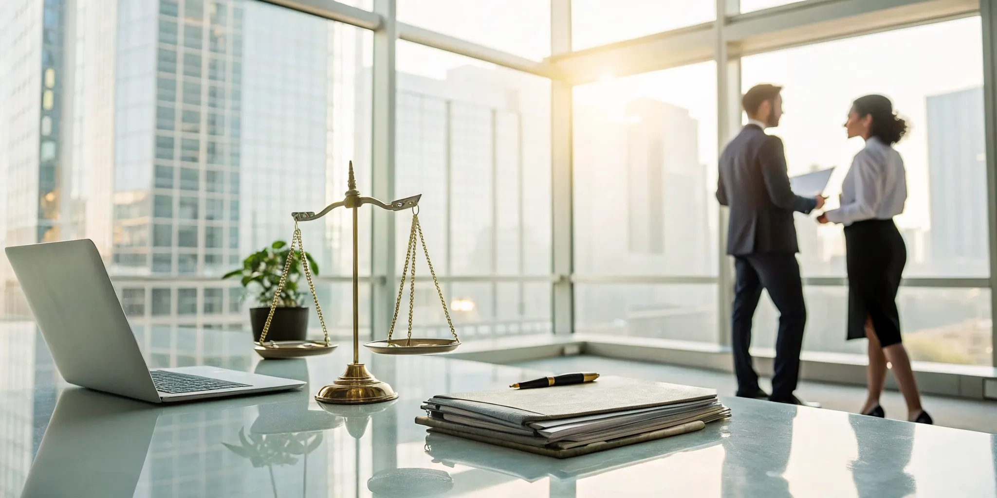 A no win no fee accident lawyer discussing a case with a colleague.