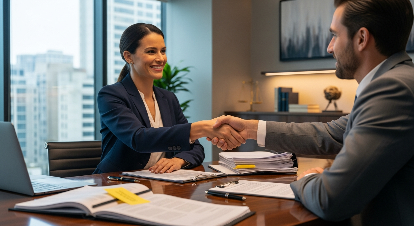 Attorney shaking hands with client after wrongful death case consultation
