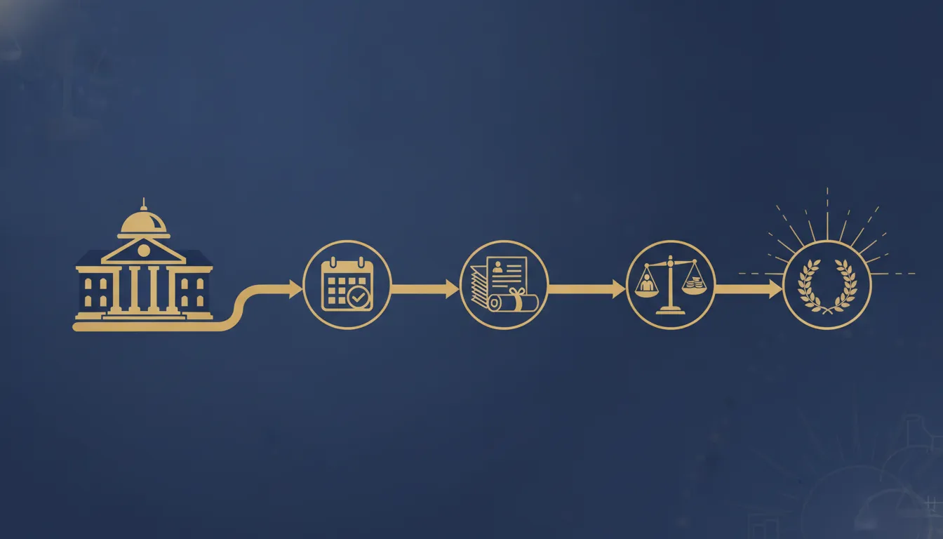 Personal injury lawsuit timeline with courthouse and calendar
