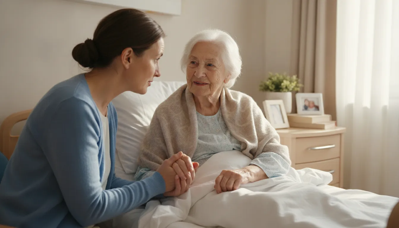Family member watching for nursing home abuse signs during a visit