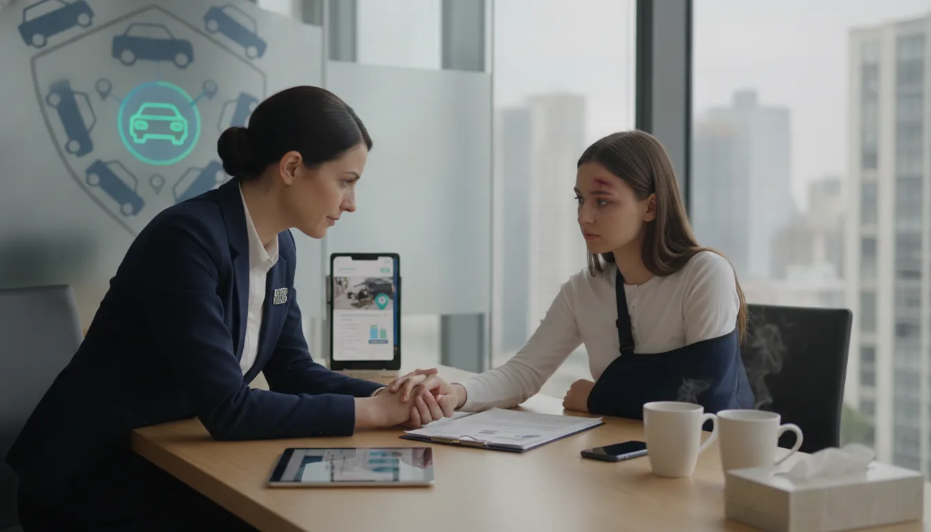 Legal consultation for a rideshare accident victim with an attorney
