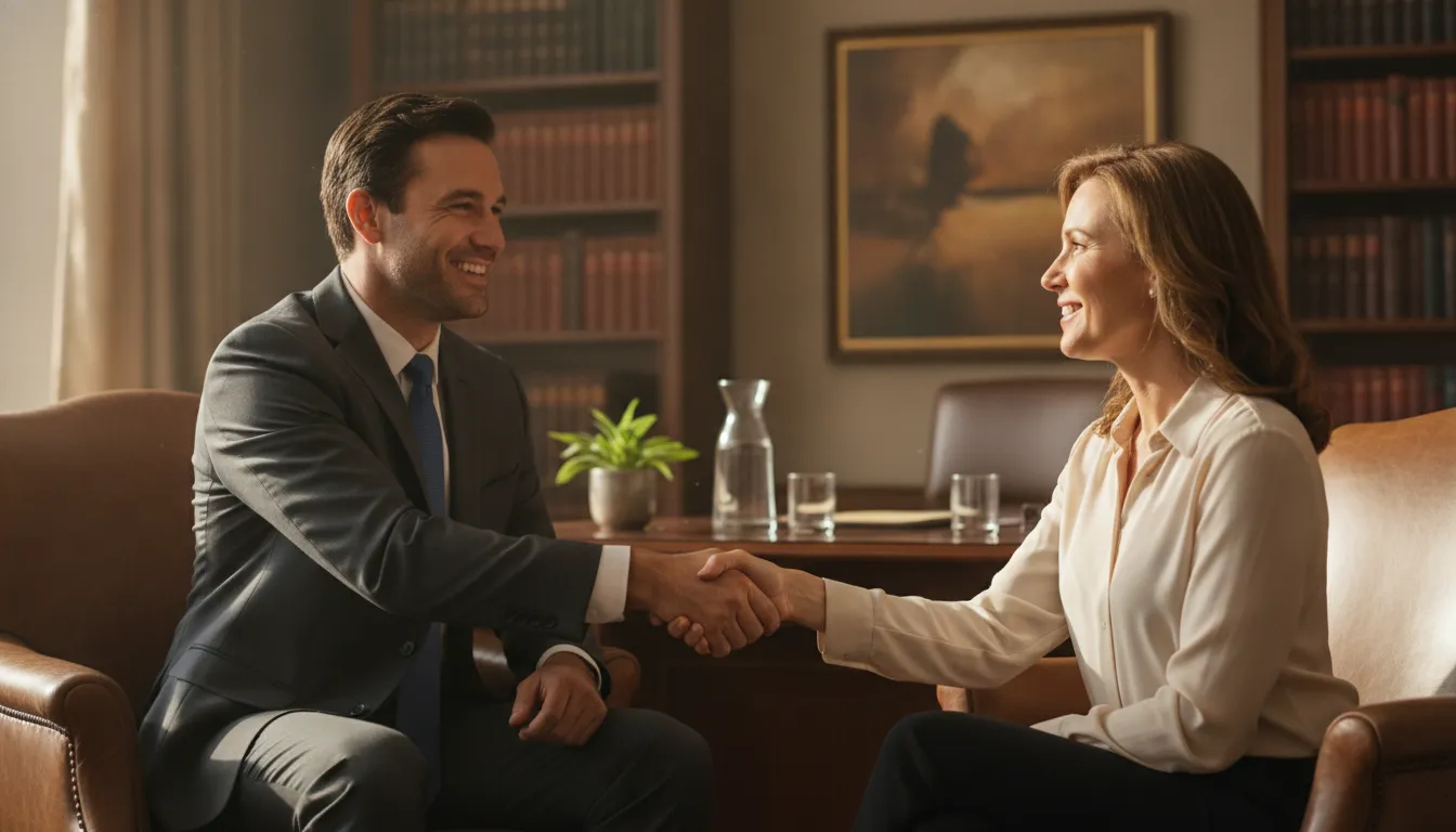 Personal injury attorney meeting with a client in a law office